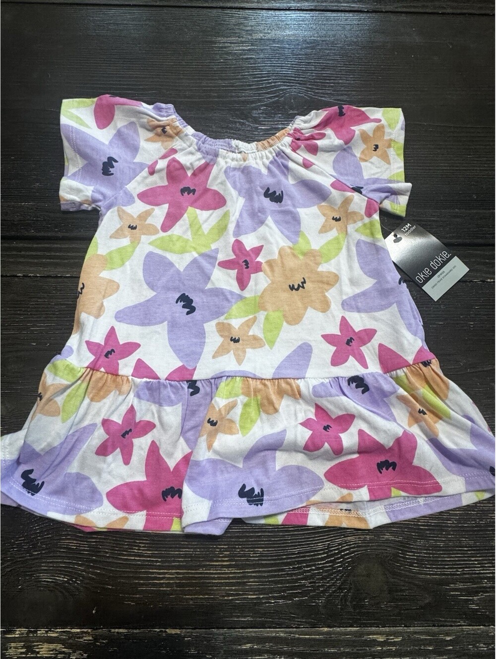 Okie Dokie Toddler Girls Floral Dress 12M Pink Purple Orange NWT Cotton Blend